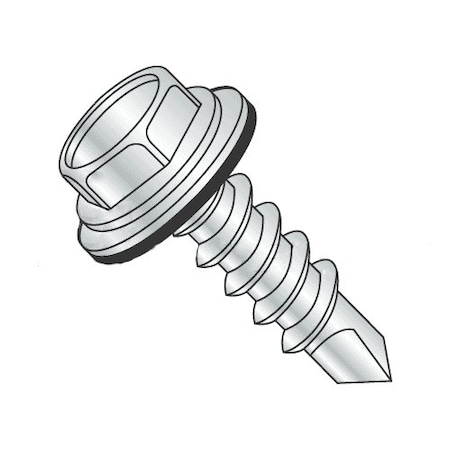 Newport Fasteners Self-Drilling Screw, #14 x 1-1/4 in, Zinc Plated Steel Hex Head Hex Drive, 1500 PK 973317-1500